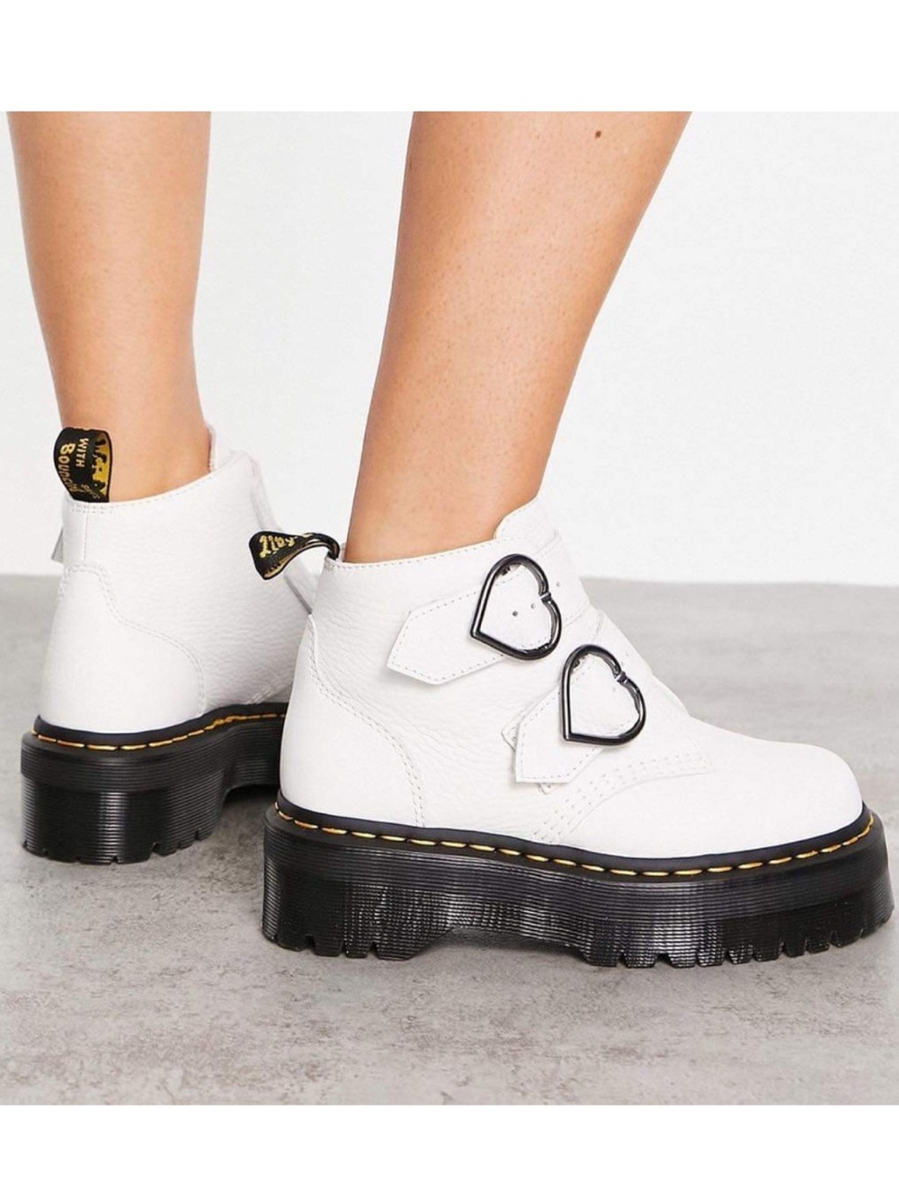 Dr. Martens White Double-Buckle Platform Ankle Boots